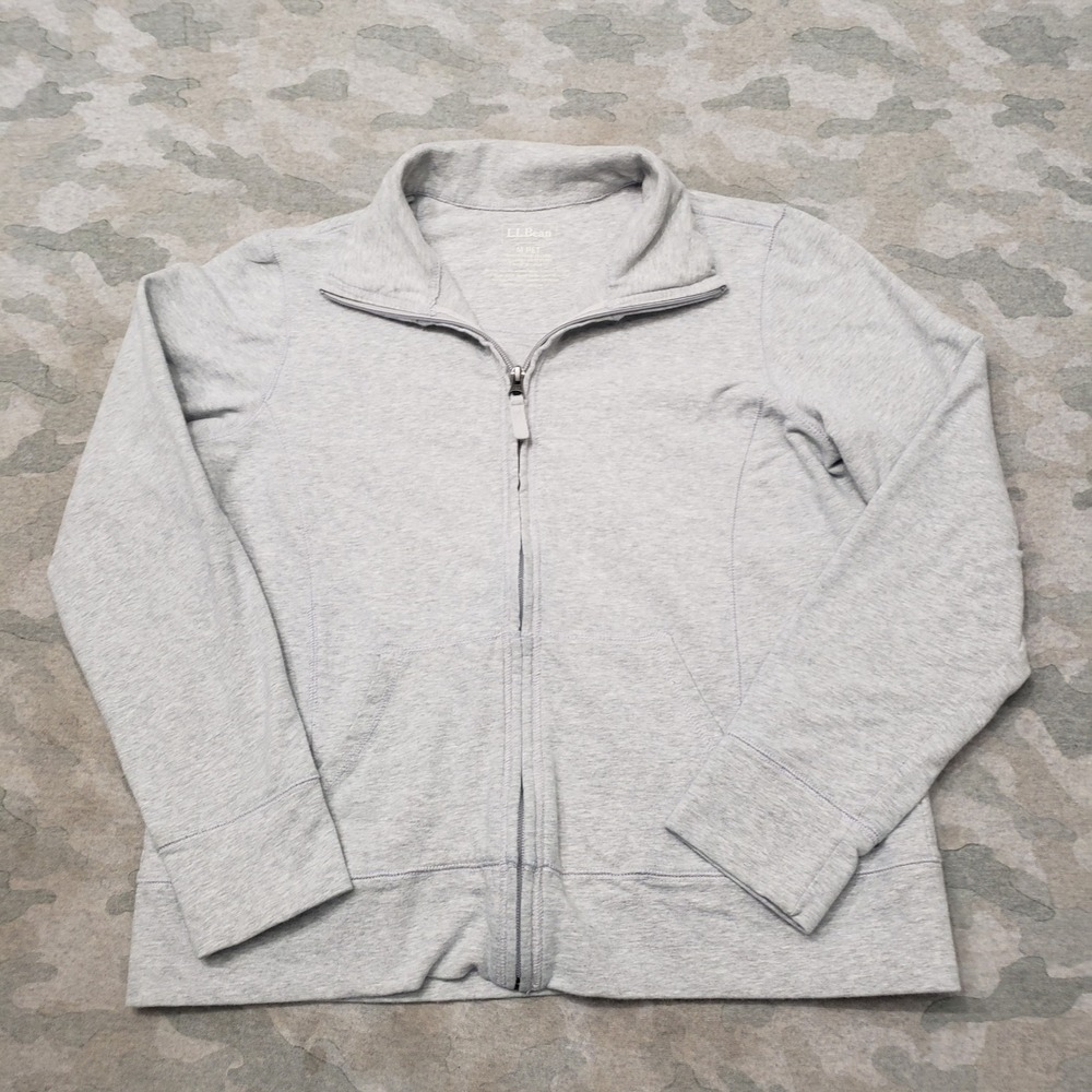 L.L Bean Sweatshirt Womens Medium Petite Gray Mock Neck Full Zip Outdoors